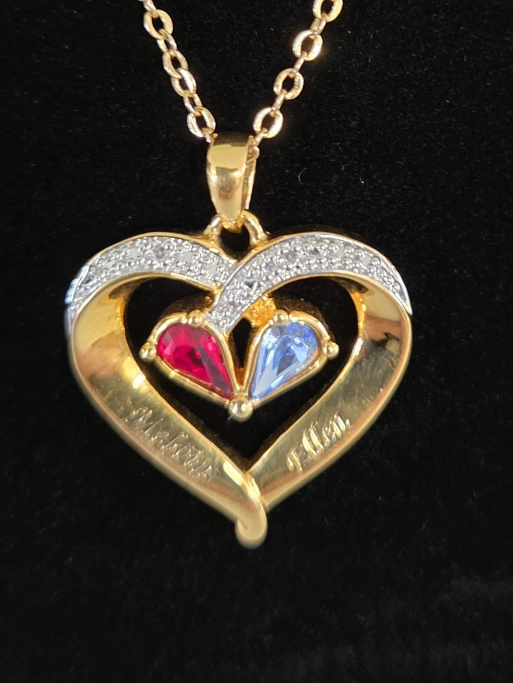 Dandury Mint 14k GP Heart Pendant Necklace-Crystal Birthstones&Pave Set Diamonds - Picture 4 of 5
